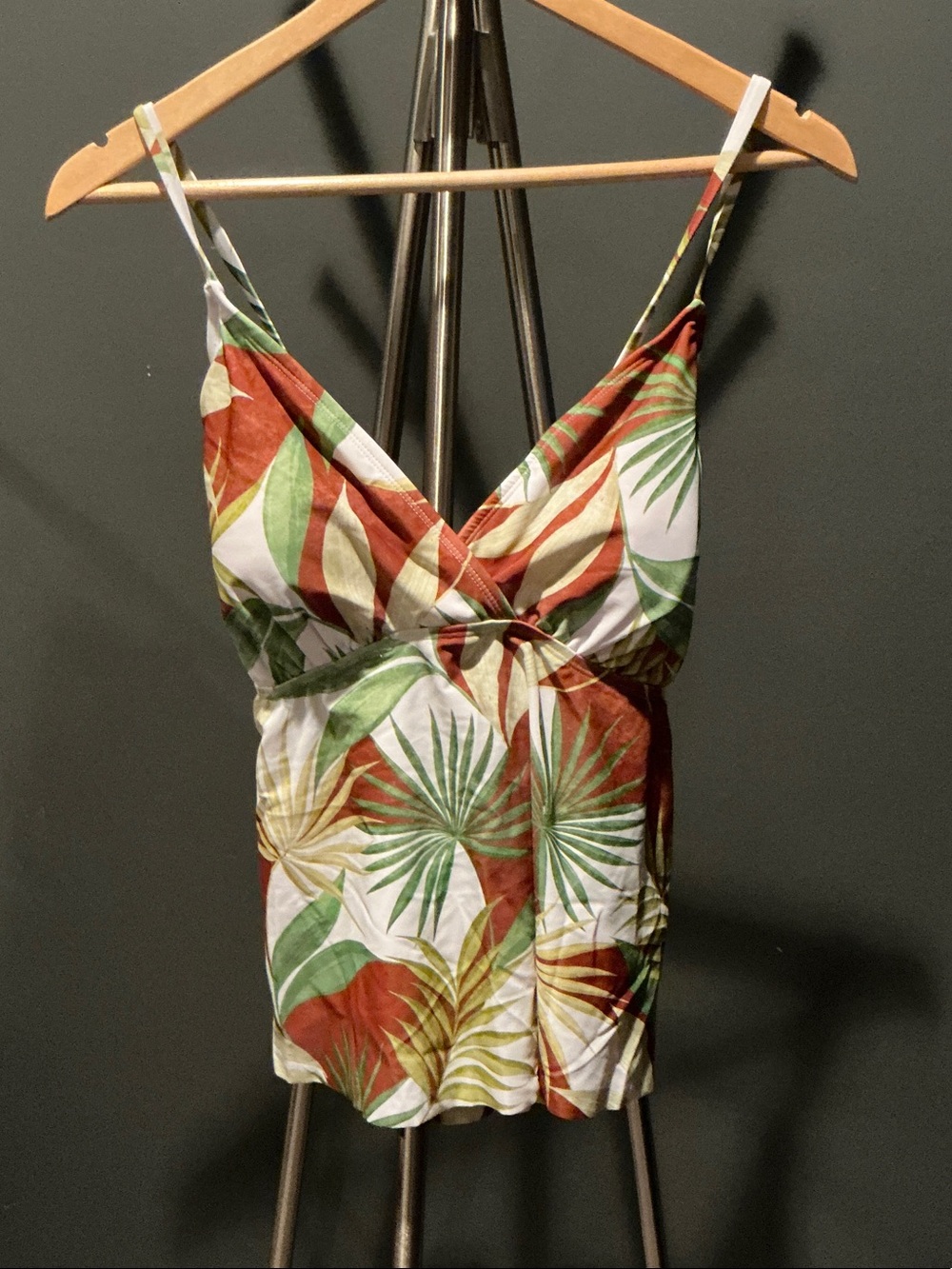 Shade & Shore Tropical Leaf Swim Cami - Green & Rust